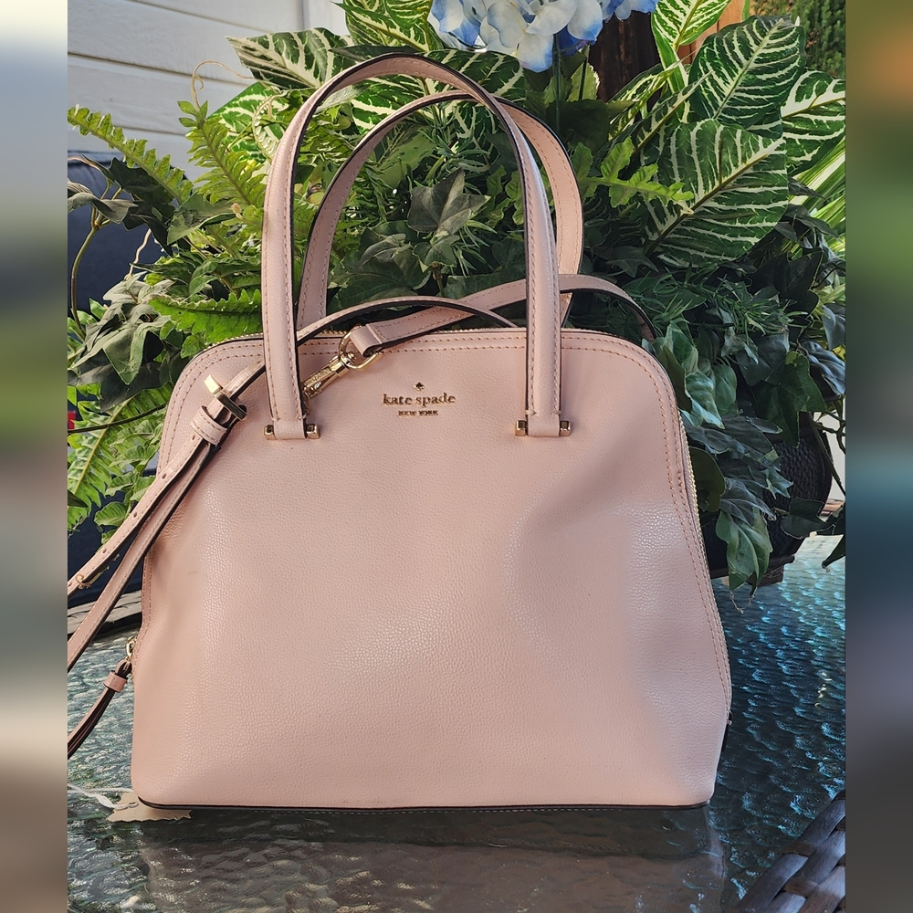Kate Spade Blush Pink Pebbled Leather Satchel Crossbody Bag Gold Hardware